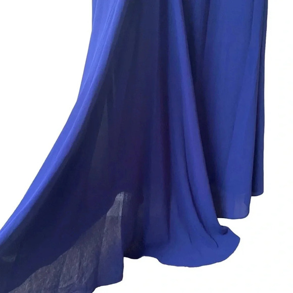 NWT Mikael Aghal Ruffled Crepe Gown 4 | Royal Blue Formal Evening Dress - Picture 11 of 14